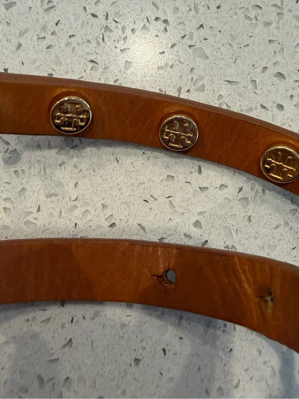 Tory Burch Tan Leather Wrap Bracelet Gold Logos